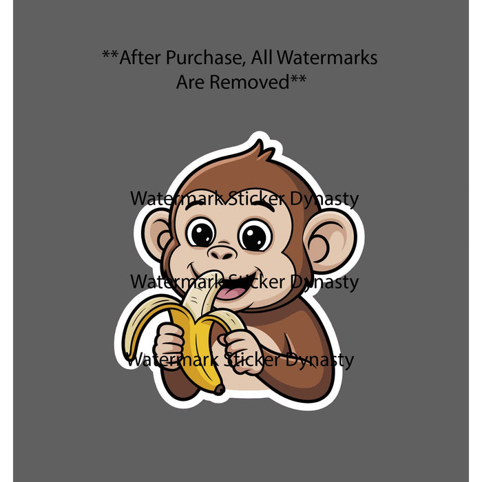 Monkey Eating Banana Sticker Waterproof Decal Food Cute Kawaii Animal Gift NEW