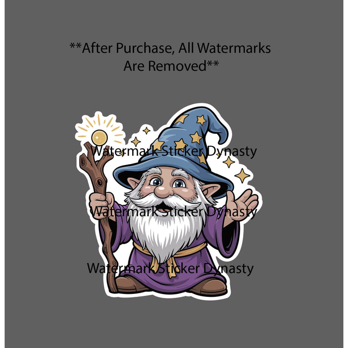 Wizard Gnome Sticker Waterproof Decal Magic Staff Stars Fantasy Gift NEW