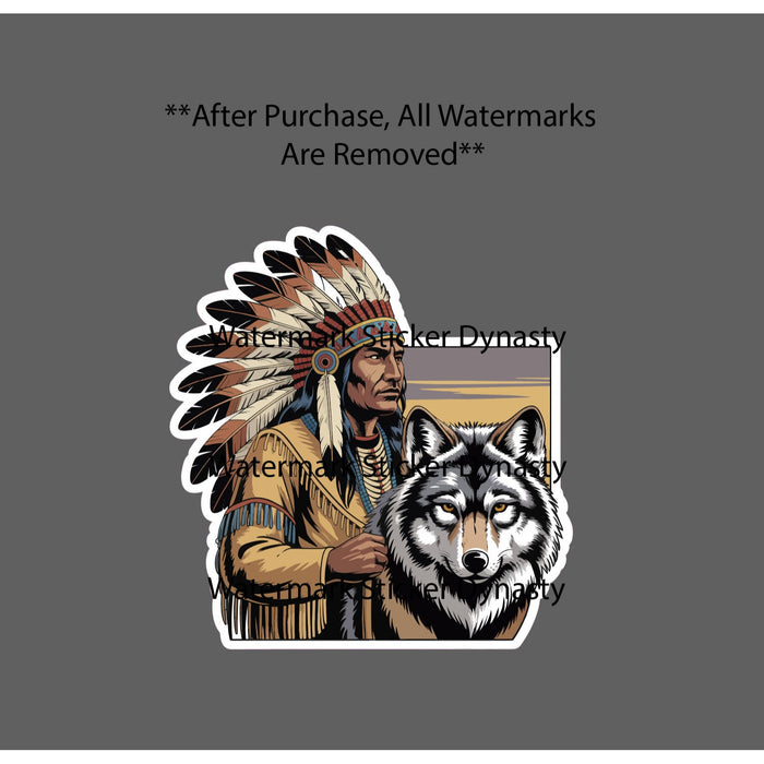 Indian Chief Sticker Waterproof Decal Wolf Animal Native American Gift NEW