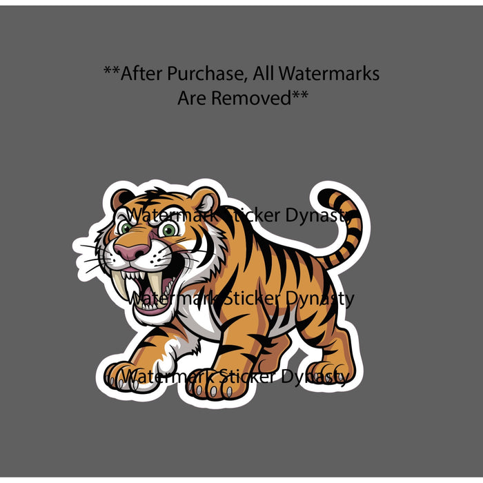 Saber Tooth Tiger Sticker Waterproof Decal Cartoon Animal Cat Fantasy Gift NEW