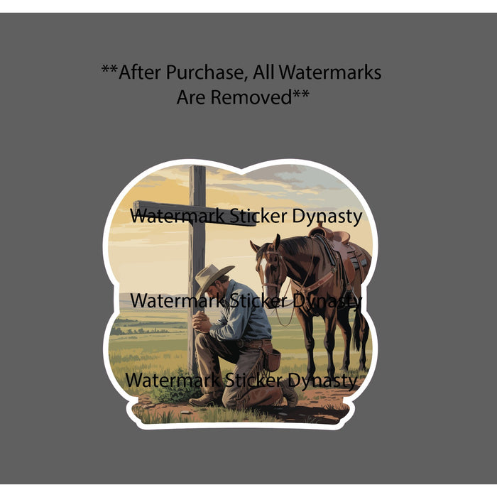 Cowboy Kneeling at Cross Sticker Waterproof Decal Horse Country Western Gift NEW