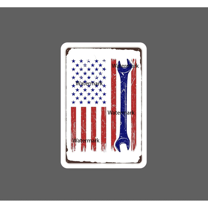 American Flag Wrench Sticker Work Labor USA Decal Patriotic Gift NEW
