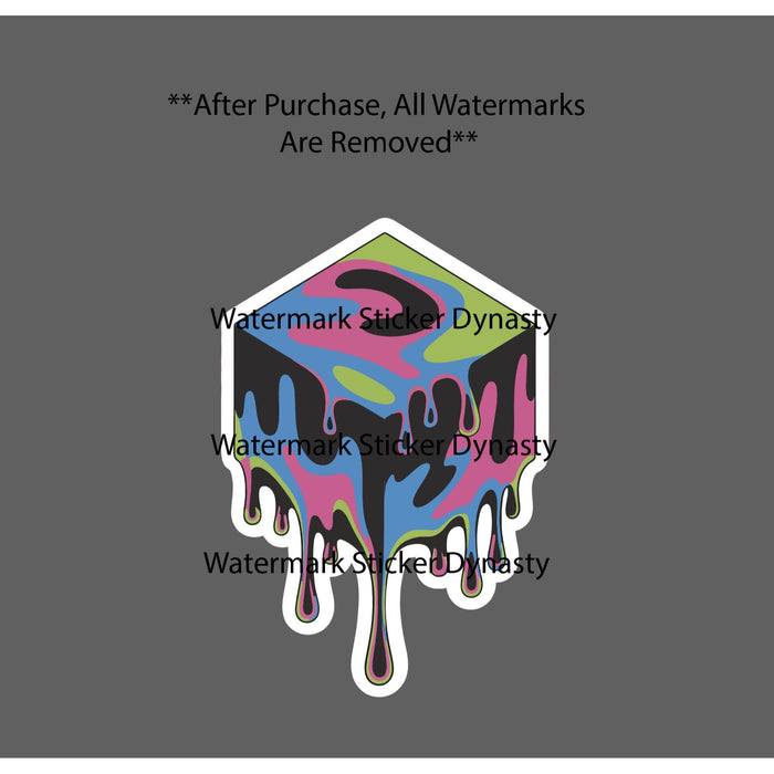 Trippy Cube Sticker Waterproof Decal Neon Dripping Colorful Abstract Gift NEW