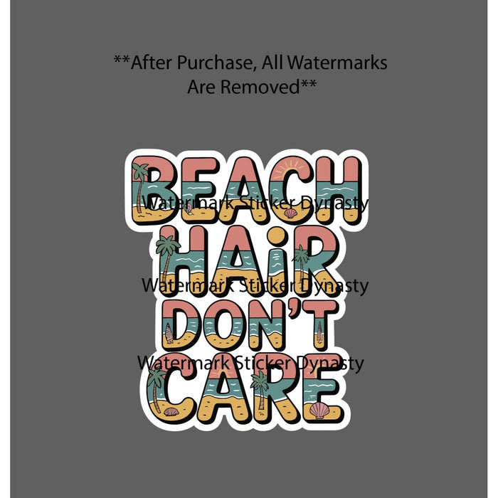 Beach Hair Don't Care Sticker Waterproof Decal Waves Tropical Travel Gift NEW