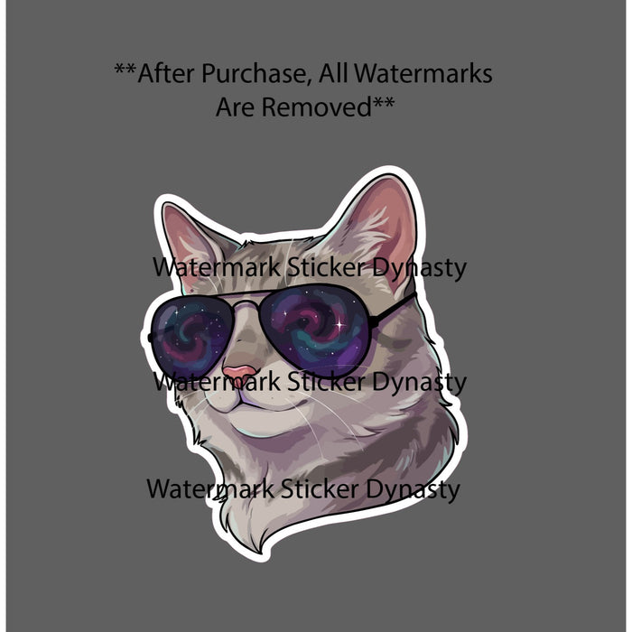 Cat Galaxy Sunglasses Sticker Waterproof Decal Space Abstract Cute Gift NEW