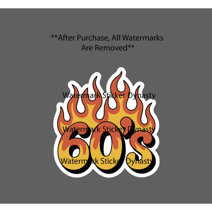 60's Sticker Waterproof Decal Era Age Generation Fire Flames Music Gift NEW