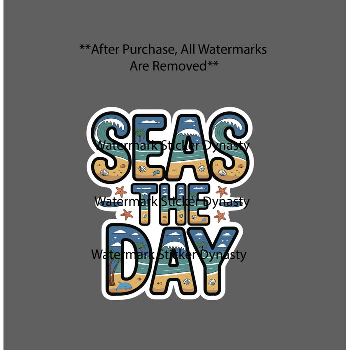 Seas The Day Sticker Waterproof Decal Ocean Beach Tropical Quote Travel Gift NEW