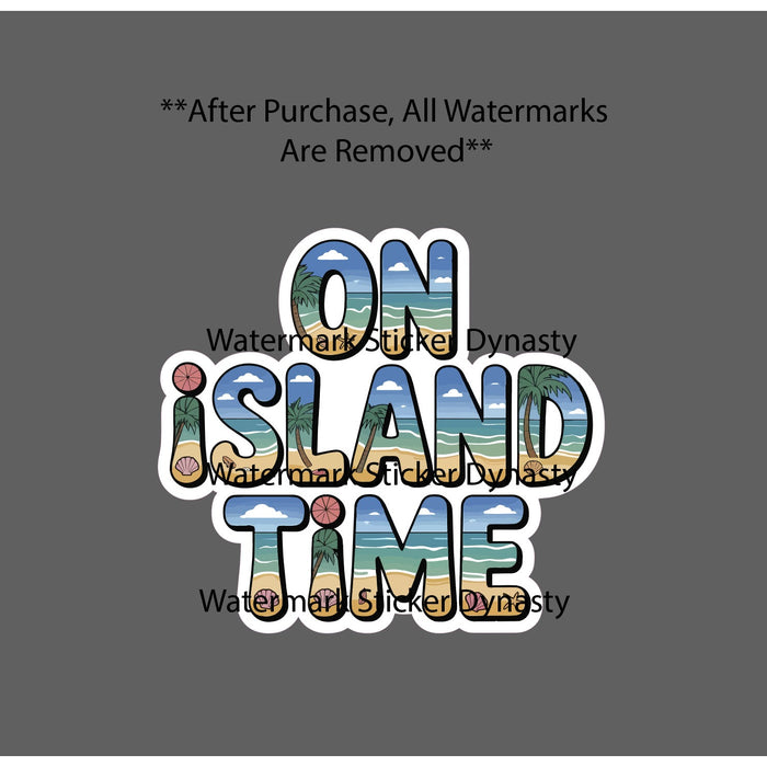 On Island Time Sticker Waterproof Decal Shell Beach Ocean Palm Tree Gift NEW