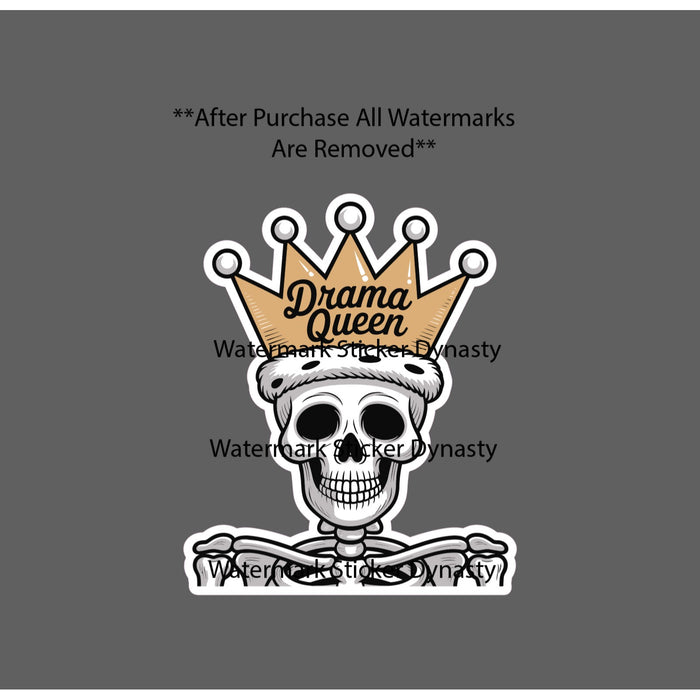 Drama Queen Sticker Waterproof Decal Skeleton Bones Crown Dramatic Gift NEW