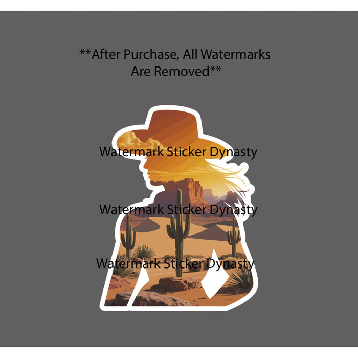 Cowgirl Sticker Waterproof Decal Desert Nature Scene Western Country Gift NEW