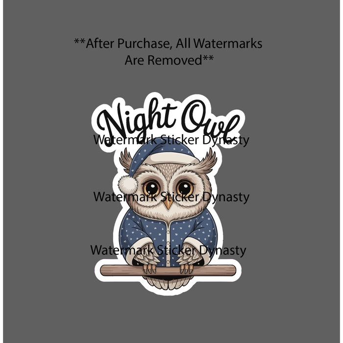 Night Owl Sticker Waterproof Decal Pajamas Sleep Animal Kawaii Funny Gift NEW