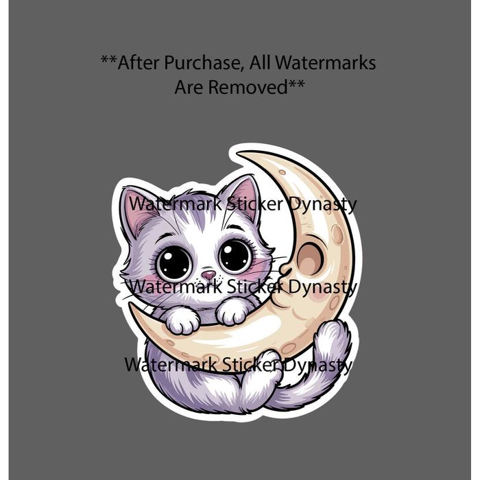 Cat Moon Sticker Waterproof Decal Crescent Cute Adorable Kawaii Gift NEW