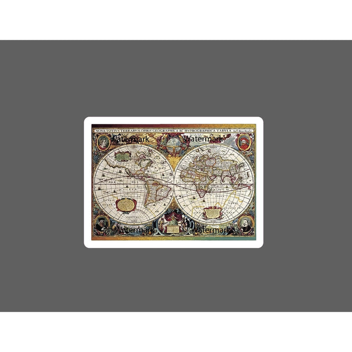 Ancient Map Sticker World Retro Vintage