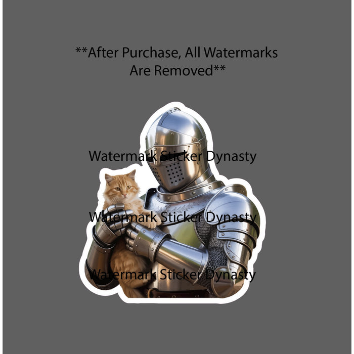 Knight Holding Cat Sticker Waterproof Decal Amour Medievil Kitty Gift NEW