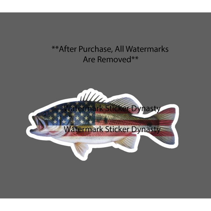 Bass American Flag Sticker Waterproof Decal USA Fish Fishing Outdoor Gift NEW