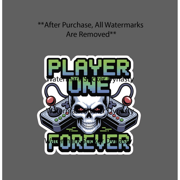 Player One Forever Sticker Waterproof Decal Skull Bones Controller Gift NEW