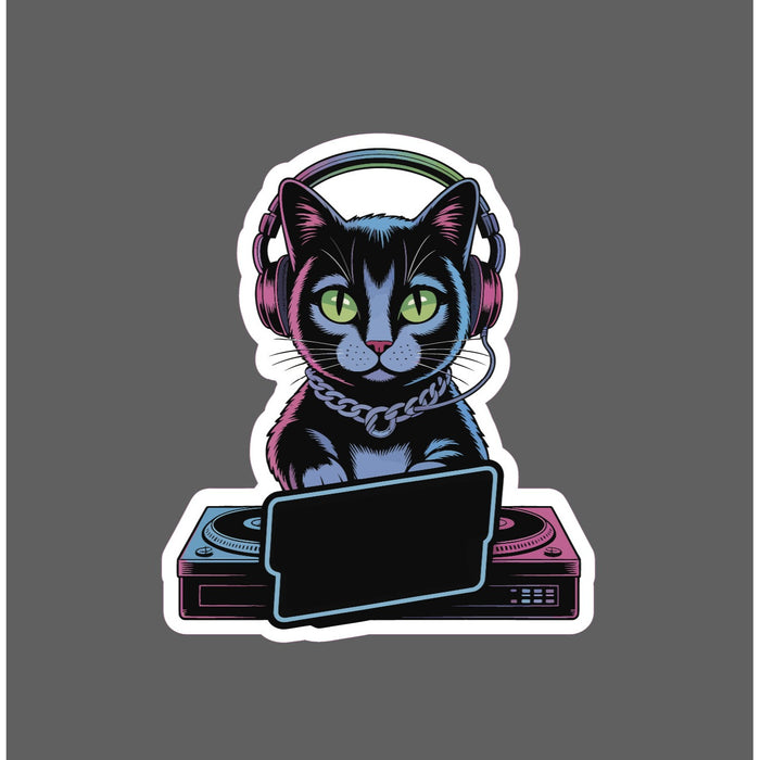 Cat DJ Sticker Waterproof Decal Party Club Rave Pet Animal Family Gift NEW