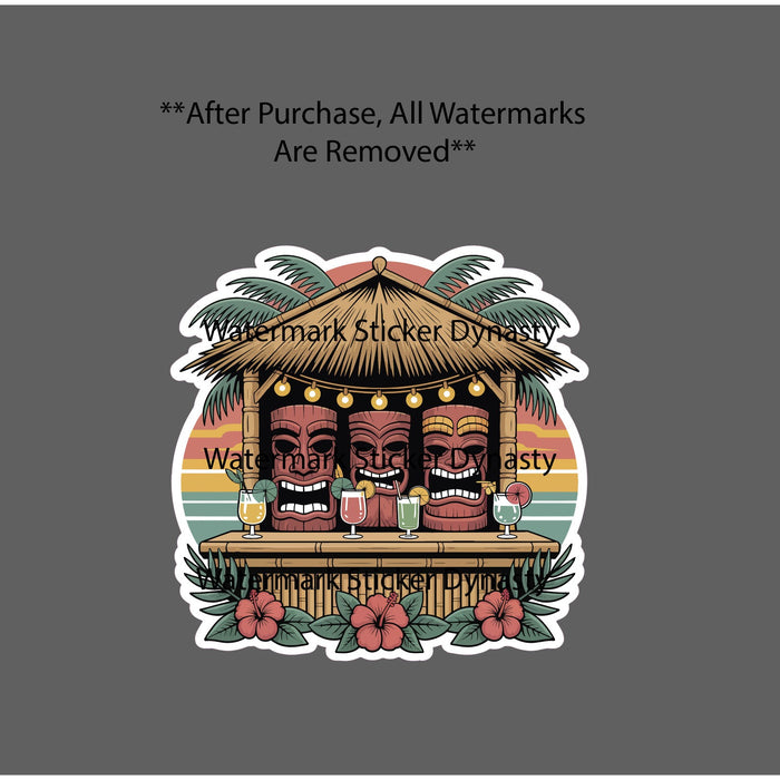 Tiki Bar Sticker Waterproof Decal Beach Ocean Drinks Tropical Palm Tree Gift NEW