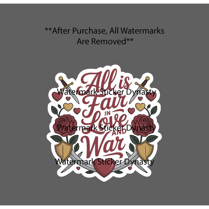 All is Fair in Love and War Sticker Waterproof Decal Quote Sword Battle Gift NEW
