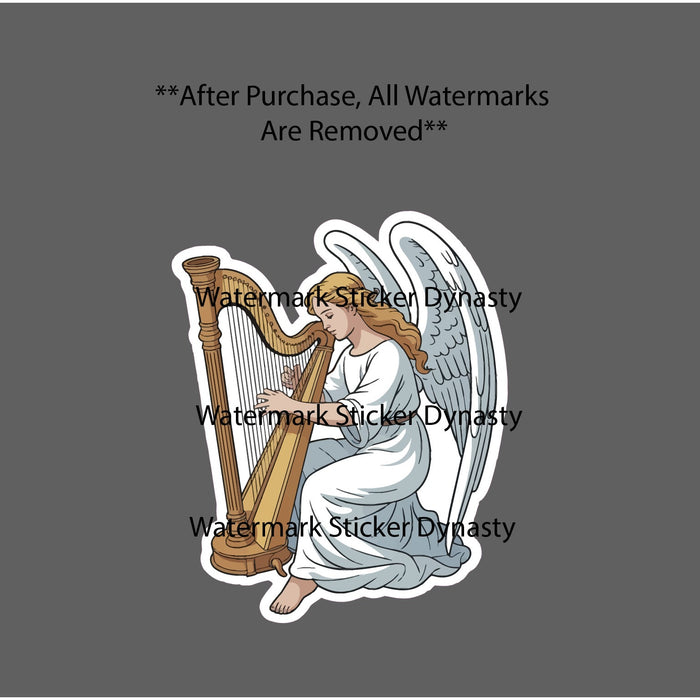 Angel Playing Harp Sticker Waterproof Decal Music Heaven Instrument Gift NEW