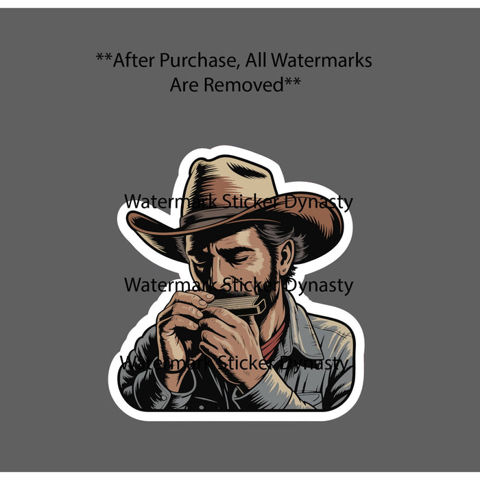 Cowboy Harmonica Sticker Waterproof Decal Music Country Western Gift NEW