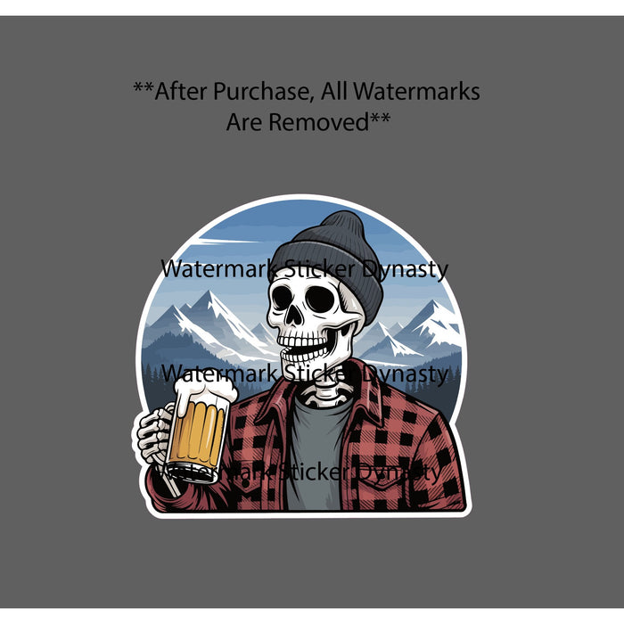 Skeleton Beer Mountain Scene Sticker Waterproof Decal Ski Snowboard Gift NEW