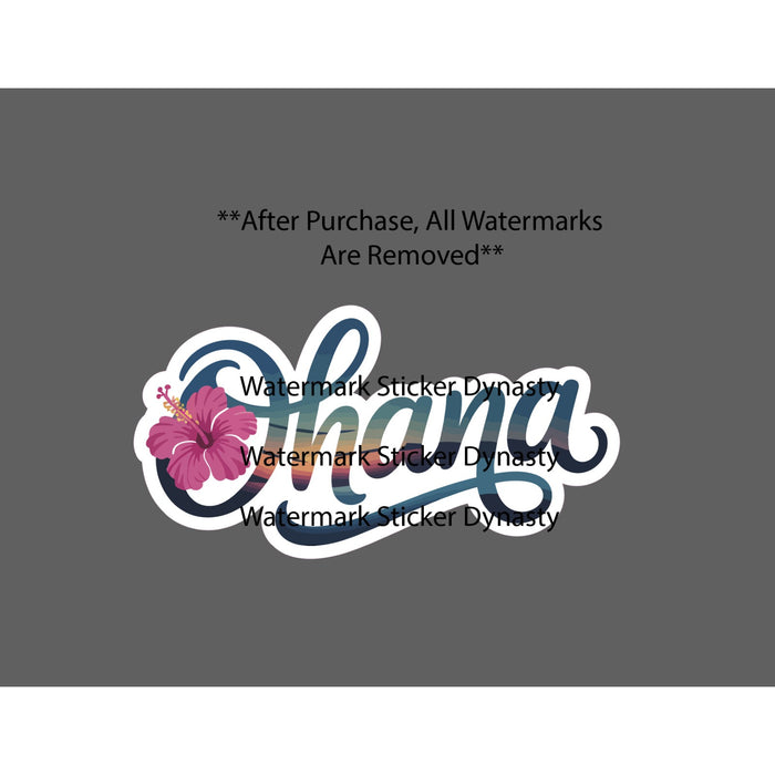 Ohana Sticker Waterproof Decal Hawaii Beach Scene Travel Hibiscus Ocean Gift NEW