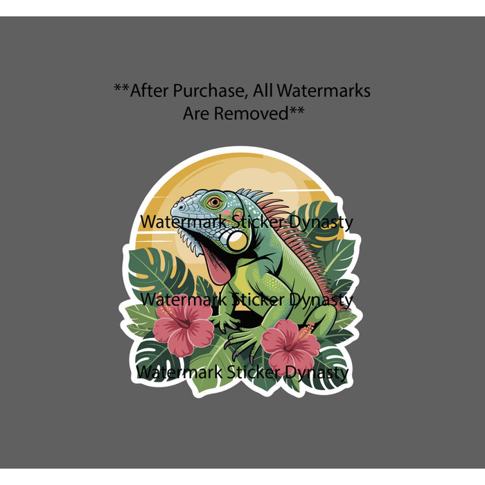Iguana Sticker Waterproof Decal Lizard Animal Flower Floral Tropical Gift NEW