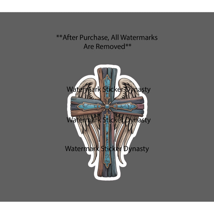Western Cross Sticker Waterproof Decal Jesus Turquoise Wings Faith Gift NEW