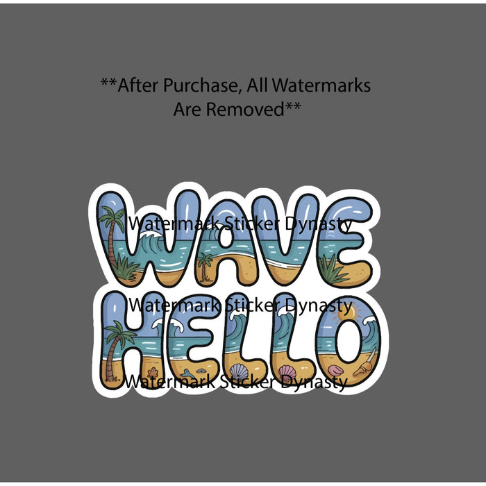 Wave Hello Sticker Waterproof Decal Palm Tree Beach Quote Ocean Shells Gift NEW