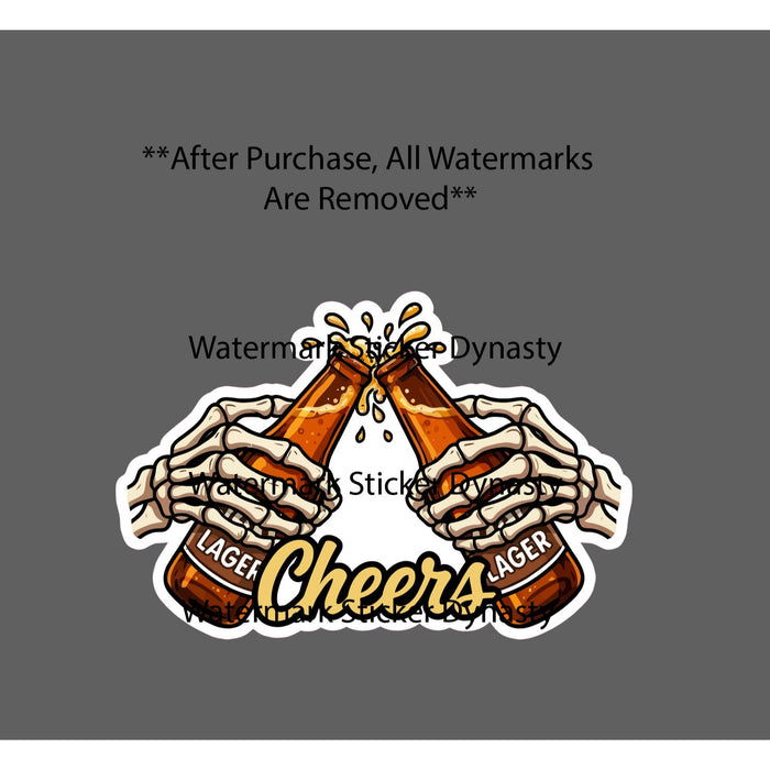 Skeleton Cheers Sticker Waterproof Decal Hands Bones Lager Drinking Gift NEW