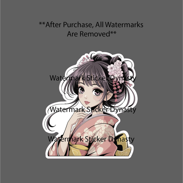Japanese Woman Sticker Waterproof Decal Girl Anime Flower Floral Kawaii Gift NEW