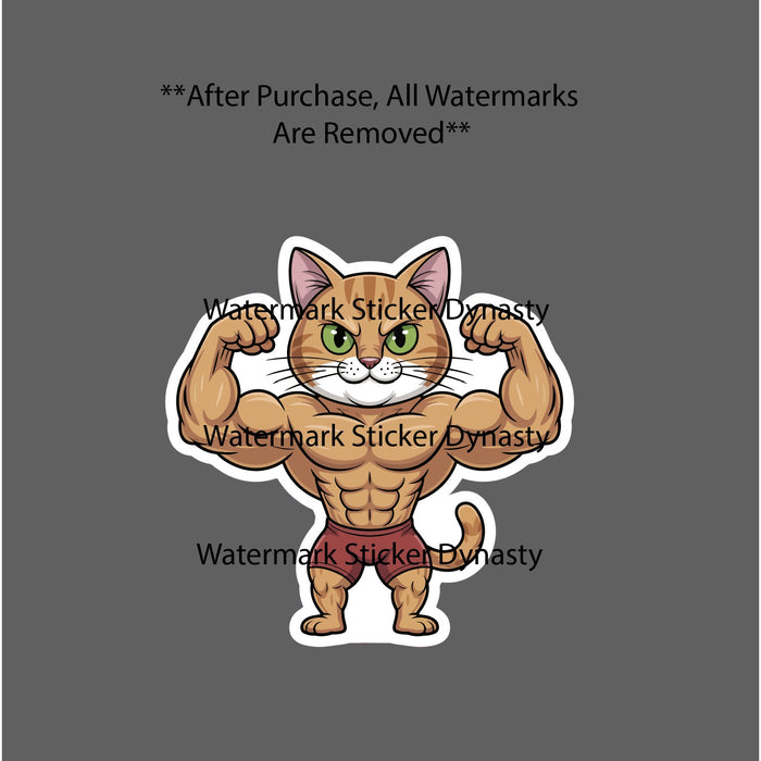 Cat Bodybuilder Sticker Waterproof Decal Strong Strength Gym Animal Gift NEW