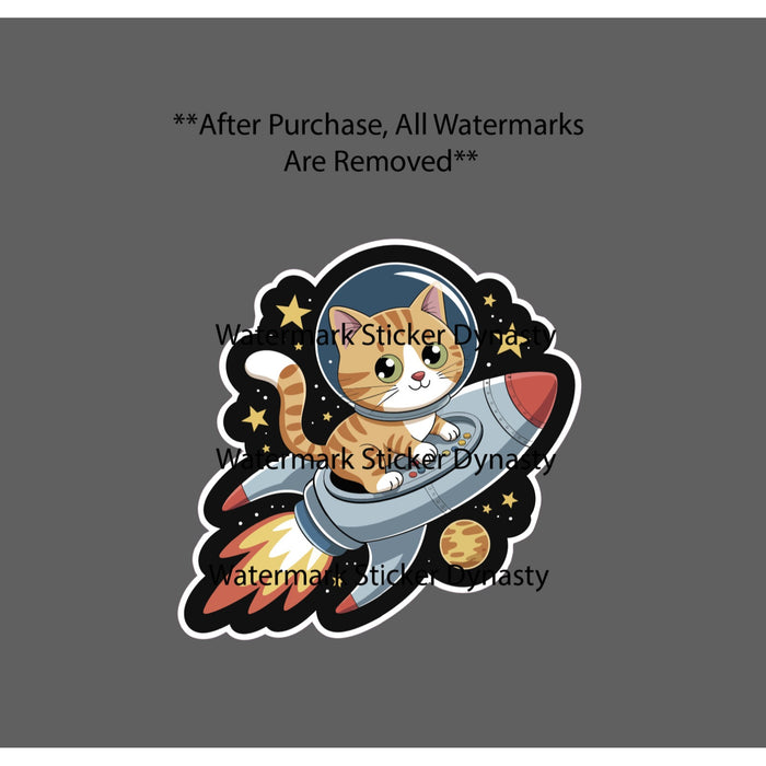 Cat Rocketship Sticker Waterproof Decal Rocket Space Cute Kawaii Gift NEW
