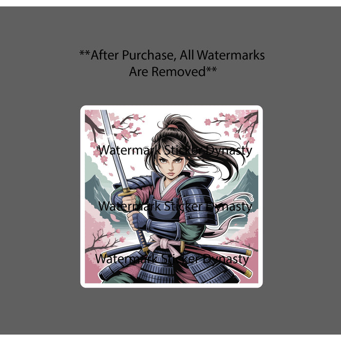 Samurai Woman Sticker Waterproof Decal Cherry Blossom Japan Anime Gift NEW