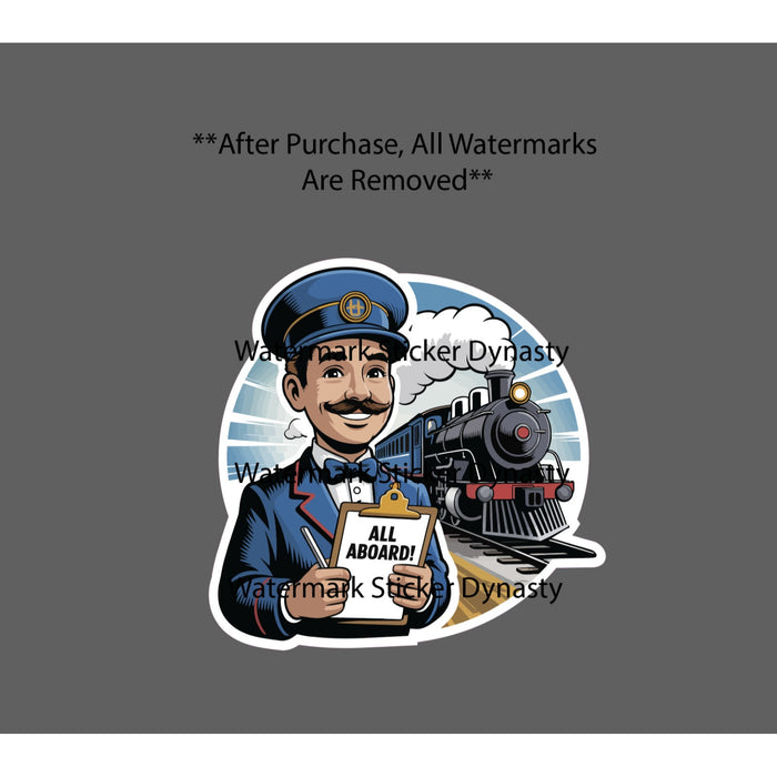 Train Conductor Sticker Waterproof Decal Locomotive All Aboard Cartoon Gift NEW