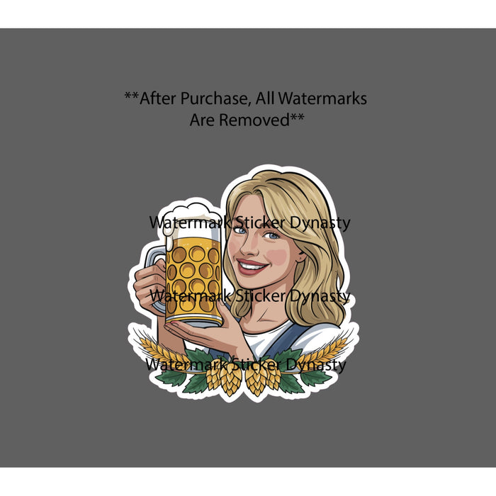German Woman Beer Sticker Waterproof Decal Culture Blonde Oktoberfest Gift NEW