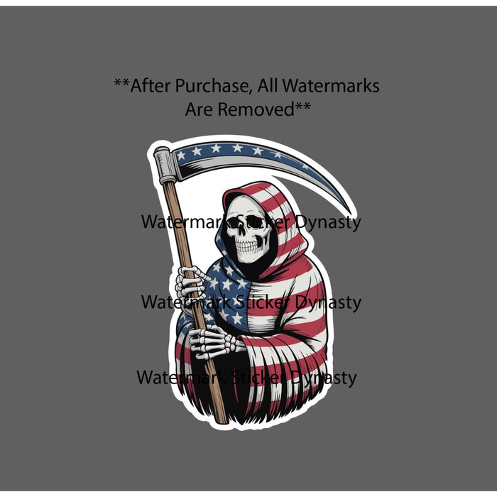 Grim Reaper Sticker Waterproof Decal USA Flag America United States Gift NEW