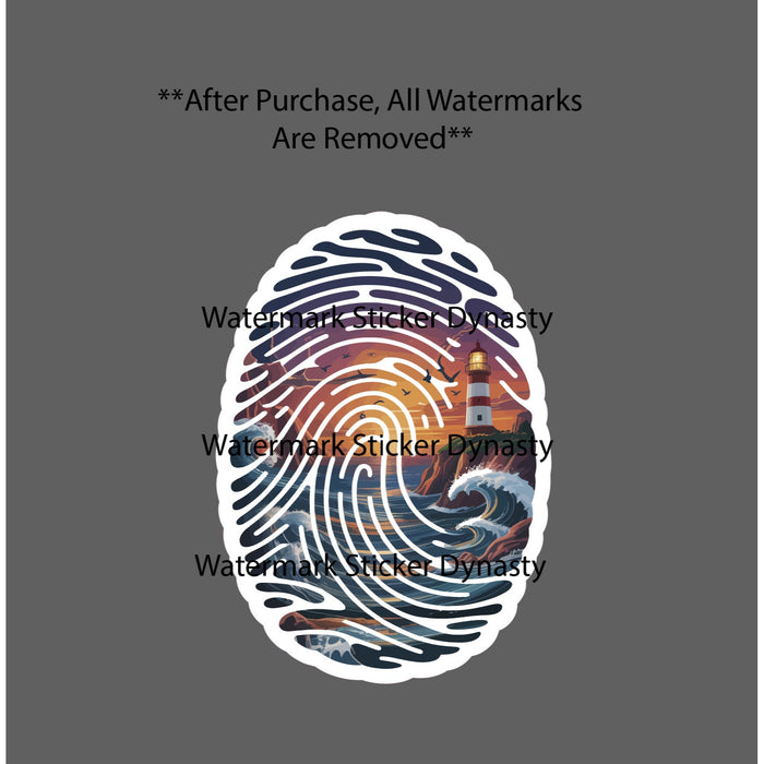 Lighthouse Beach Scene Sticker Waterproof Decal Ocean Fingerprint Sea Gift NEW