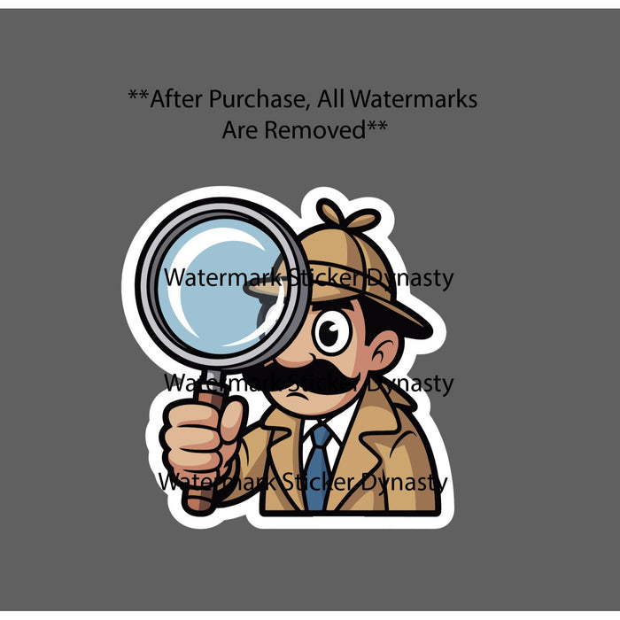 Detective Cartoon Sticker Waterproof Decal Magnifying Glass Sherlock Gift NEW