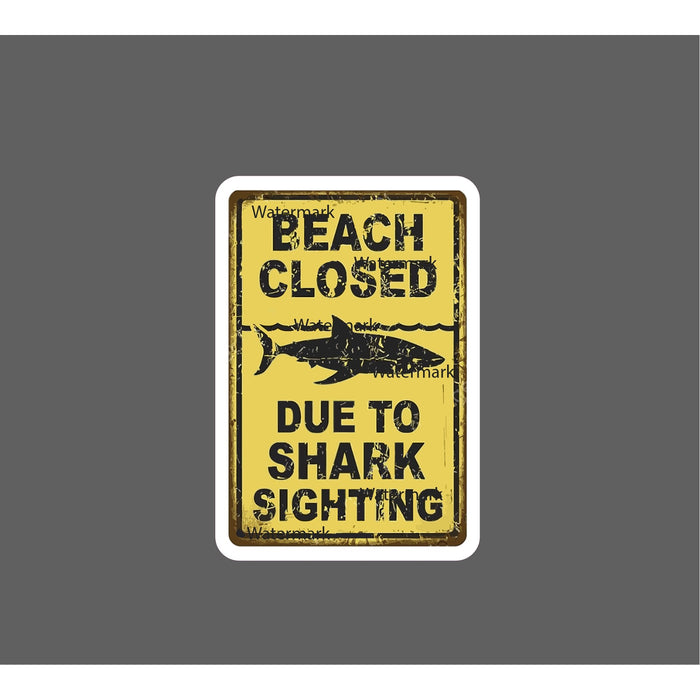 Beach Closed Sticker Shark Sighting Retro