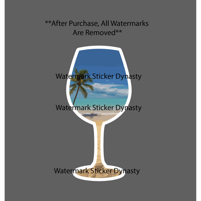 Beach Wine Glass Sticker Waterproof Decal Ocean Island Waves Palm Tree Gift NEW