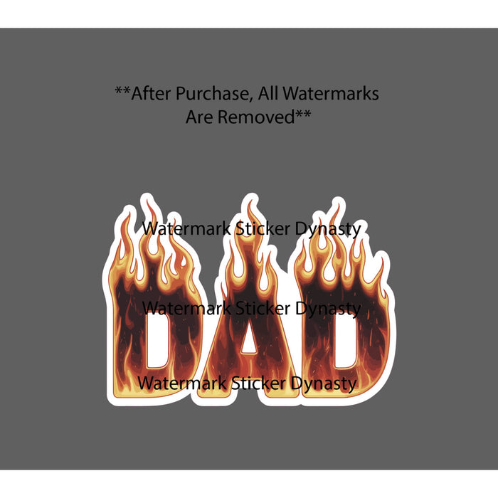 Dad Sticker Waterproof Decal Fire Script Flames Father Art Abstract Gift NEW