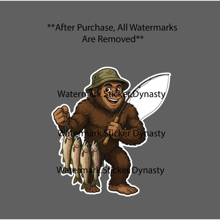 Bigfoot Fishing Sticker Waterproof Decal Trout Animal Outdoor Wildlife Gift NEW