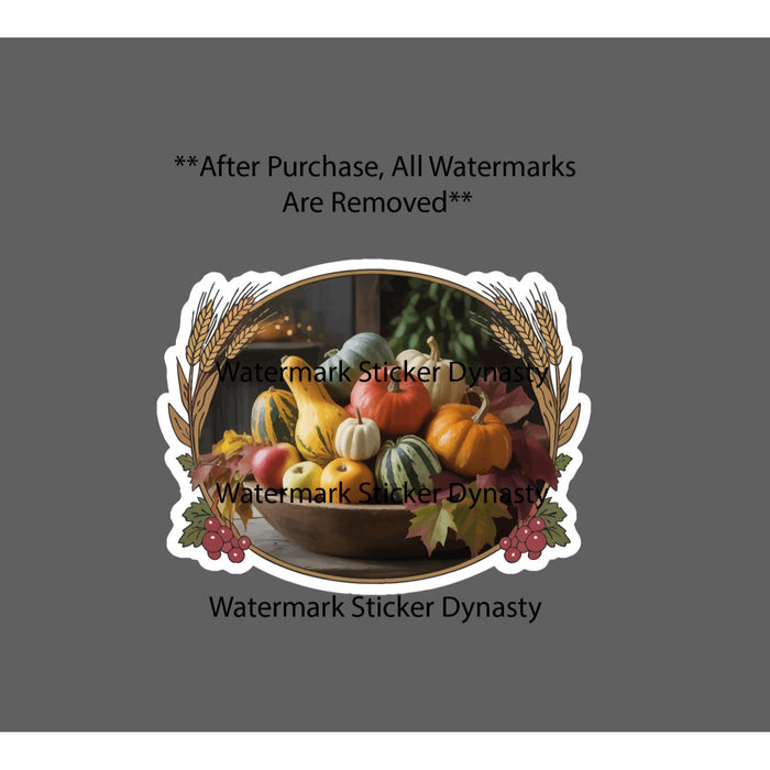Harvest Centerpiece Sticker Waterproof Decal Wheat Fruit Melon Pumpkin Gift NEW