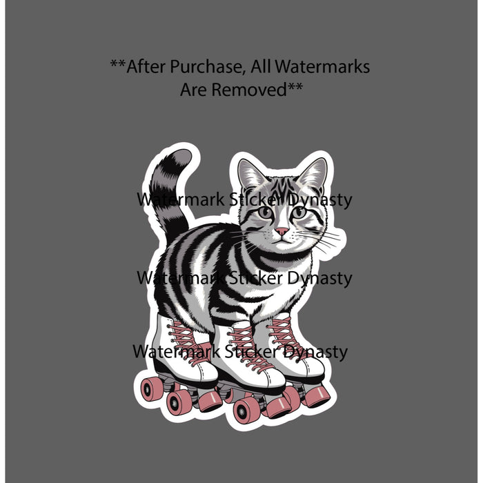 Cat Roller Skates Sticker Waterproof Decal Cute Animal Pet Family Gift NEW