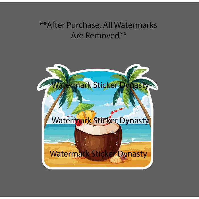 Coconut Drink Sticker Waterproof Decal Beach Tropical Ocean Travel Gift NEW