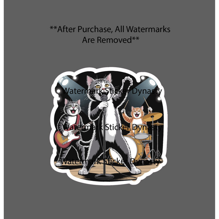 Cat Band Sticker Waterproof Decal Rock Guitar Drums Music Funny Pet Gift NEW