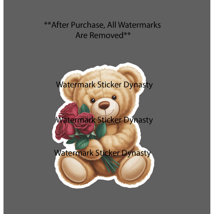 Teddy Bear Sticker Waterproof Decal Roses Flower Floral Love Gift NEW