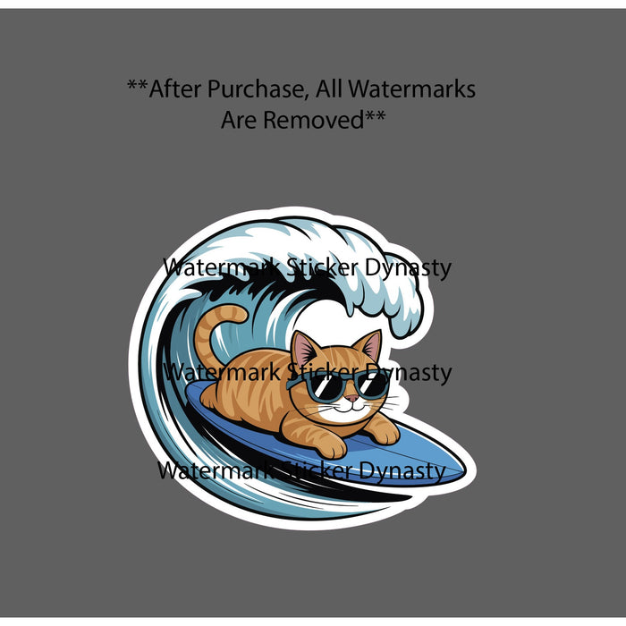 Surfing Cat Sticker Waterproof Decal Ocean Beach Waves Cartoon Funny Gift NEW